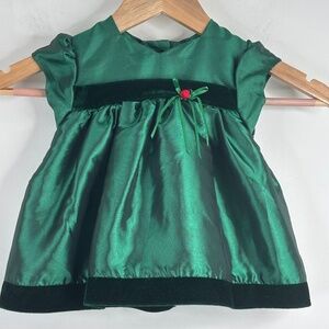 VTG 90s Christmas Dress 6M Bryan Green Holiday Classic Puff Sleeve Satin Velvet